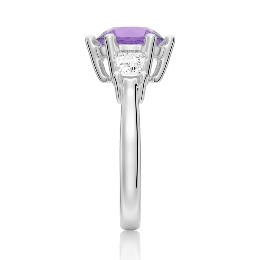 February Birthstone Ring with Amethyst and Moissanite