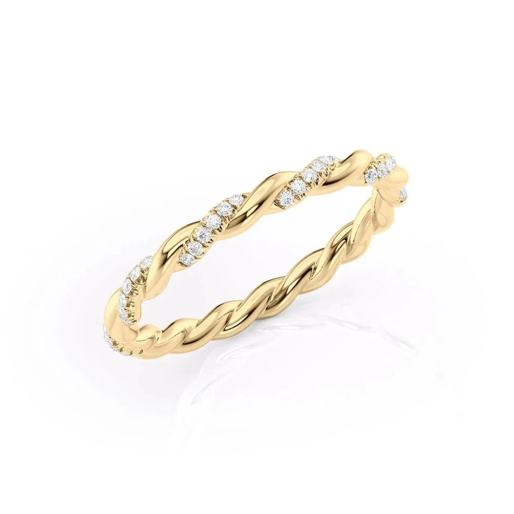 Pavé Delicately Braided Moissanite Wedding Band – Elegant Eternity Ring in Silver, Gold or Platinum