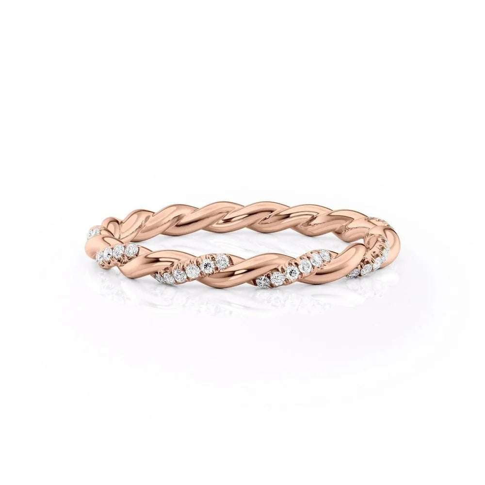 Pavé Delicately Braided Moissanite Wedding Band – Elegant Eternity Ring in Silver, Gold or Platinum
