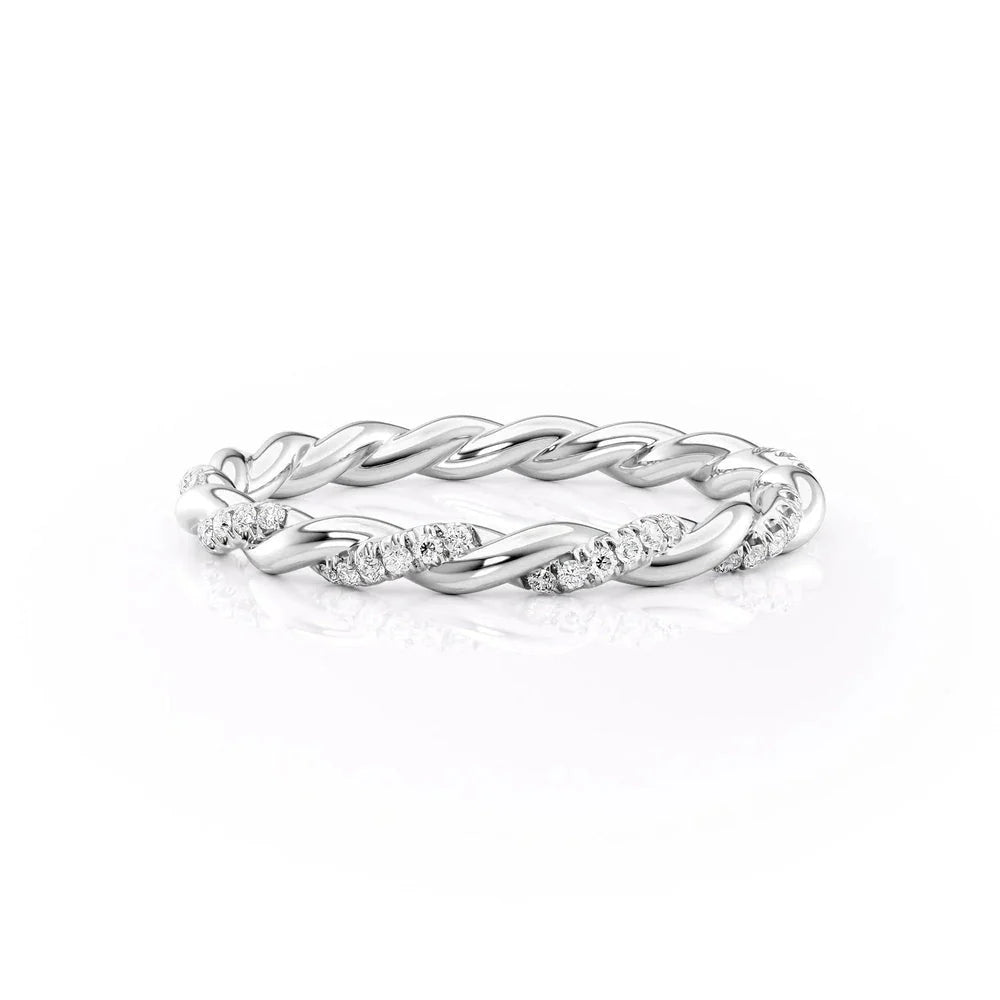 Pavé Delicately Braided Moissanite Wedding Band – Elegant Eternity Ring in Silver, Gold or Platinum