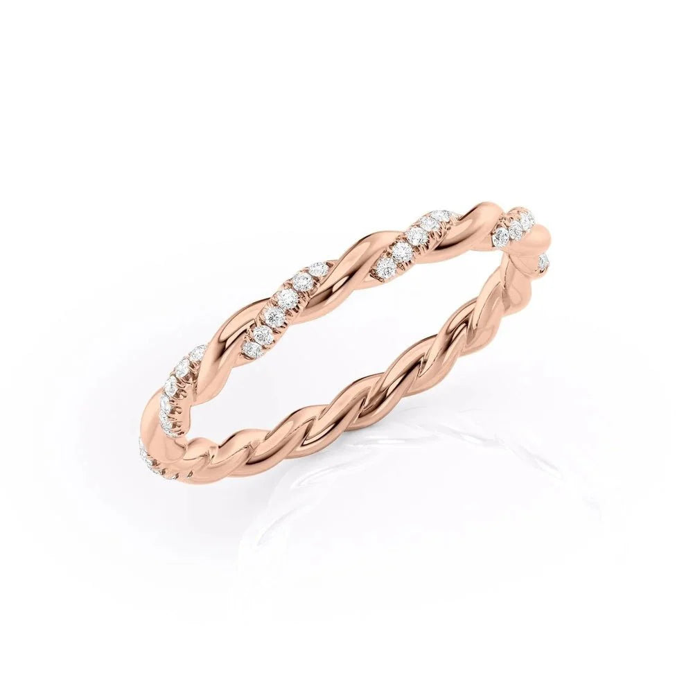 Pavé Delicately Braided Moissanite Wedding Band – Elegant Eternity Ring in Silver, Gold or Platinum