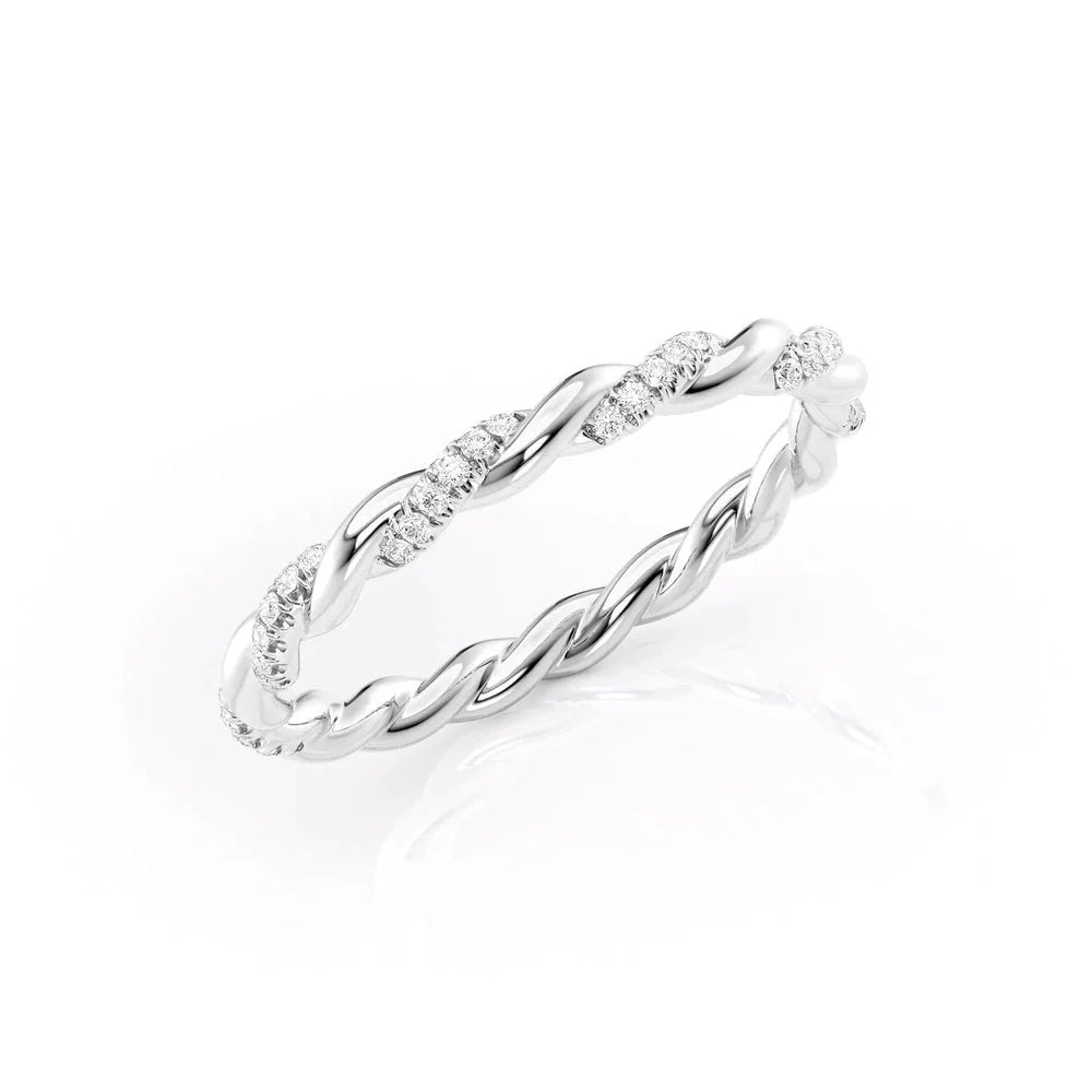 Pavé Delicately Braided Moissanite Wedding Band – Elegant Eternity Ring in Silver, Gold or Platinum