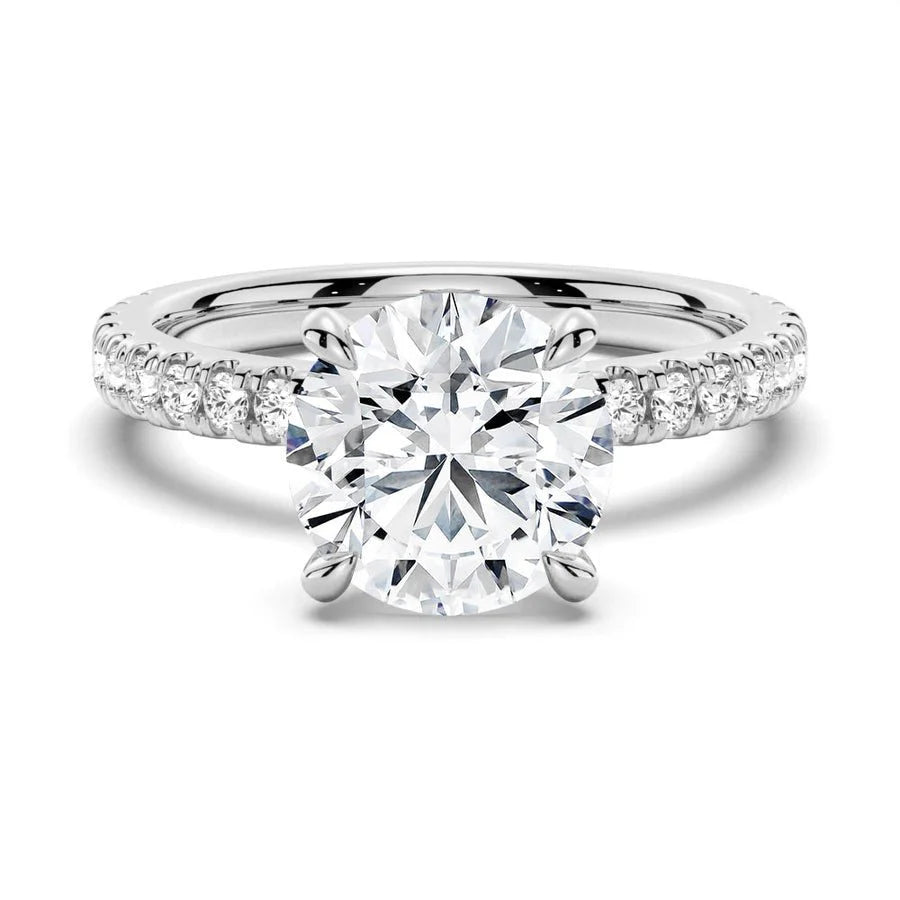 Pavé Round Moissanite Engagement Ring with Hidden Halo