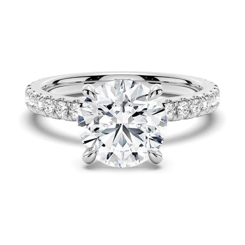 Pavé Round Moissanite Engagement Ring with Hidden Halo