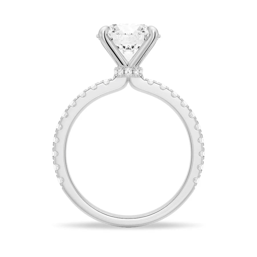 Close-up of Round Moissanite in Pavé Setting