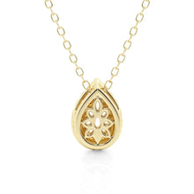 Load image into Gallery viewer, Pear Cut Moissanite Halo Necklace | Pavé Pendant in Silver &amp; Gold