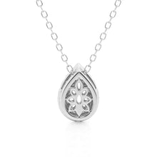 Load image into Gallery viewer, Pear Cut Moissanite Halo Necklace | Pavé Pendant in Silver &amp; Gold