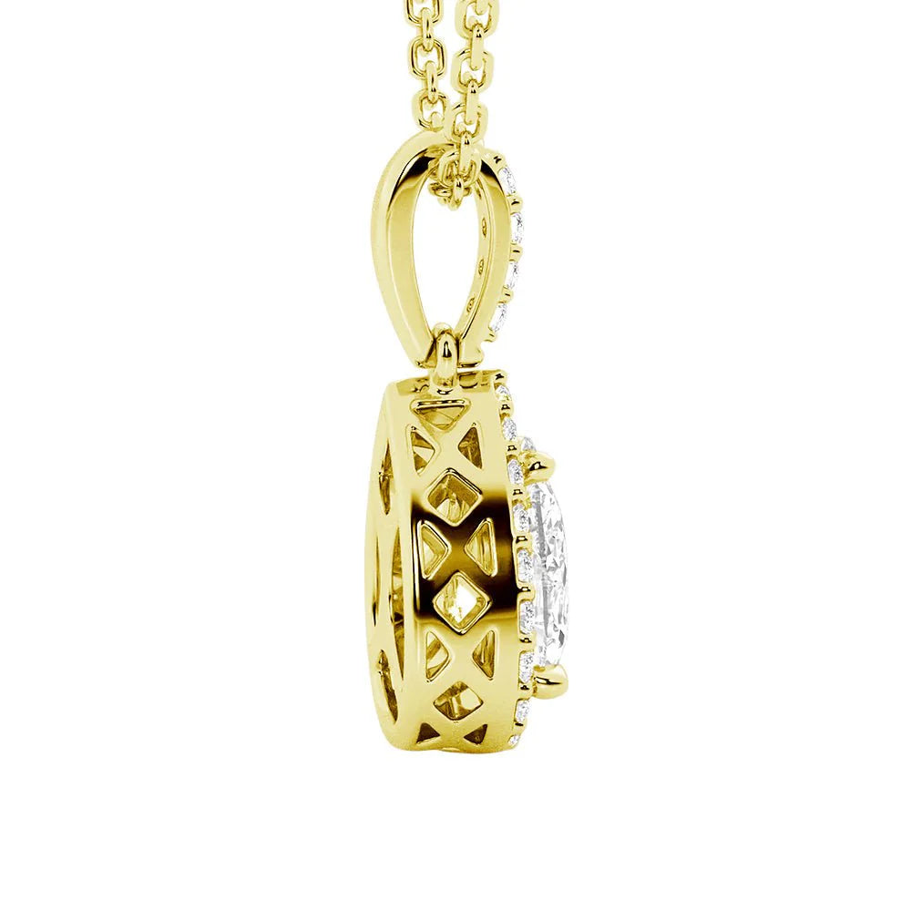 Pear Shape Moissanite Halo Necklace | Silver & Gold Pendant