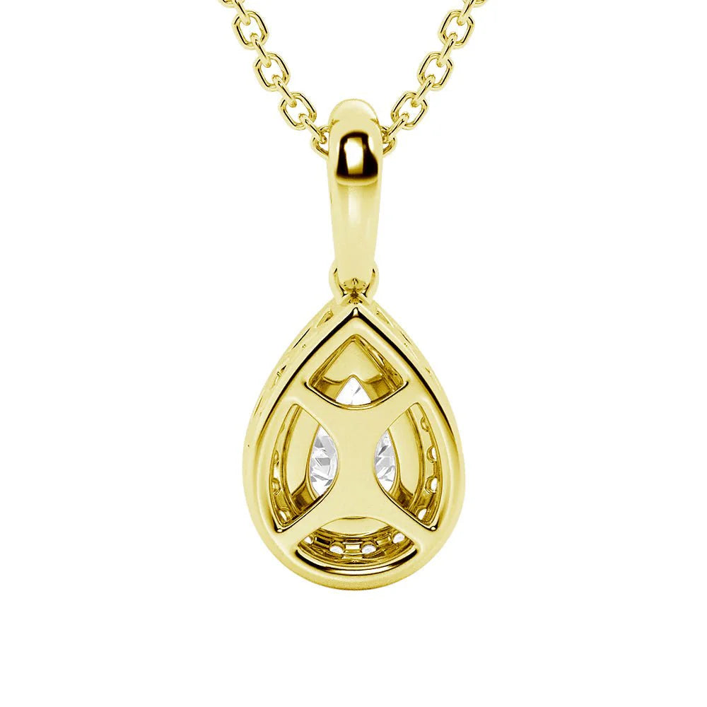 Pear Shape Moissanite Halo Necklace | Silver & Gold Pendant