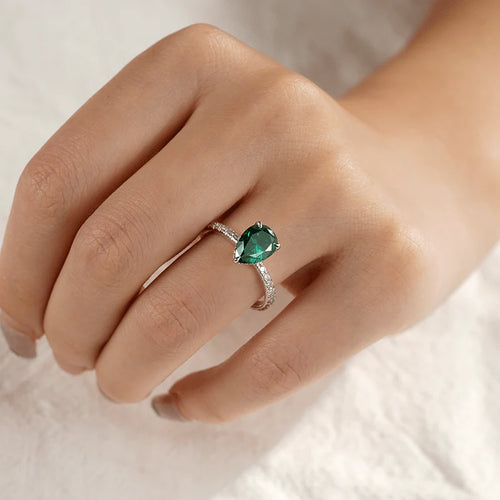Emerald Green Pear Cut Engagement Ring