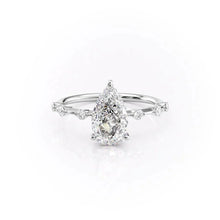 Load image into Gallery viewer, Petite Pear Cut Moissanite Ring with Hidden Halo