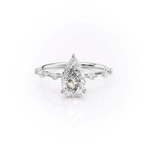 Petite Pear Cut Moissanite Ring with Hidden Halo