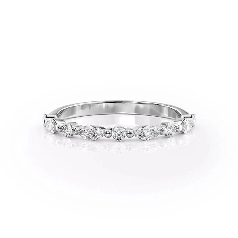 Round and Marquise Moissanite Wedding Band