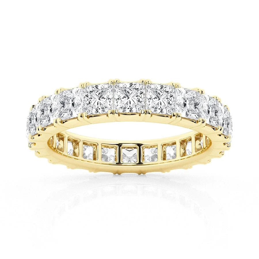 Princess Cut Moissanite Eternity Band 5CTW in Yellow Gold