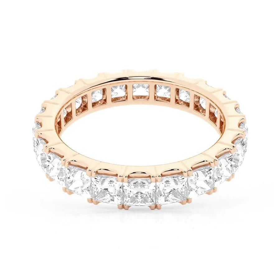 5 Carat Princess Moissanite Eternity Band Stacked with Solitaire