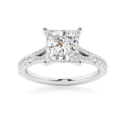 Princess Cut Moissanite Ring with Split Shank Band