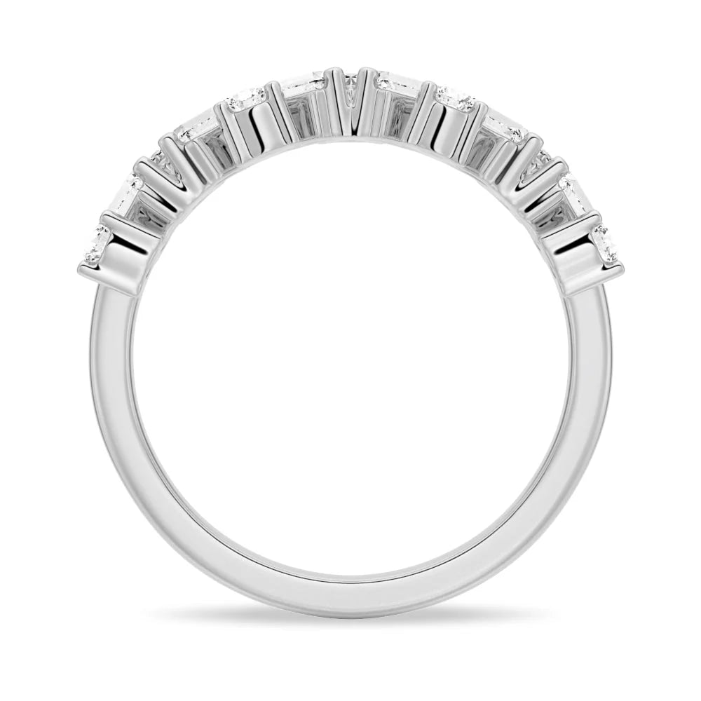 Round and Baguette Moissanite Wedding Band – Elegant Mixed-Cut Design