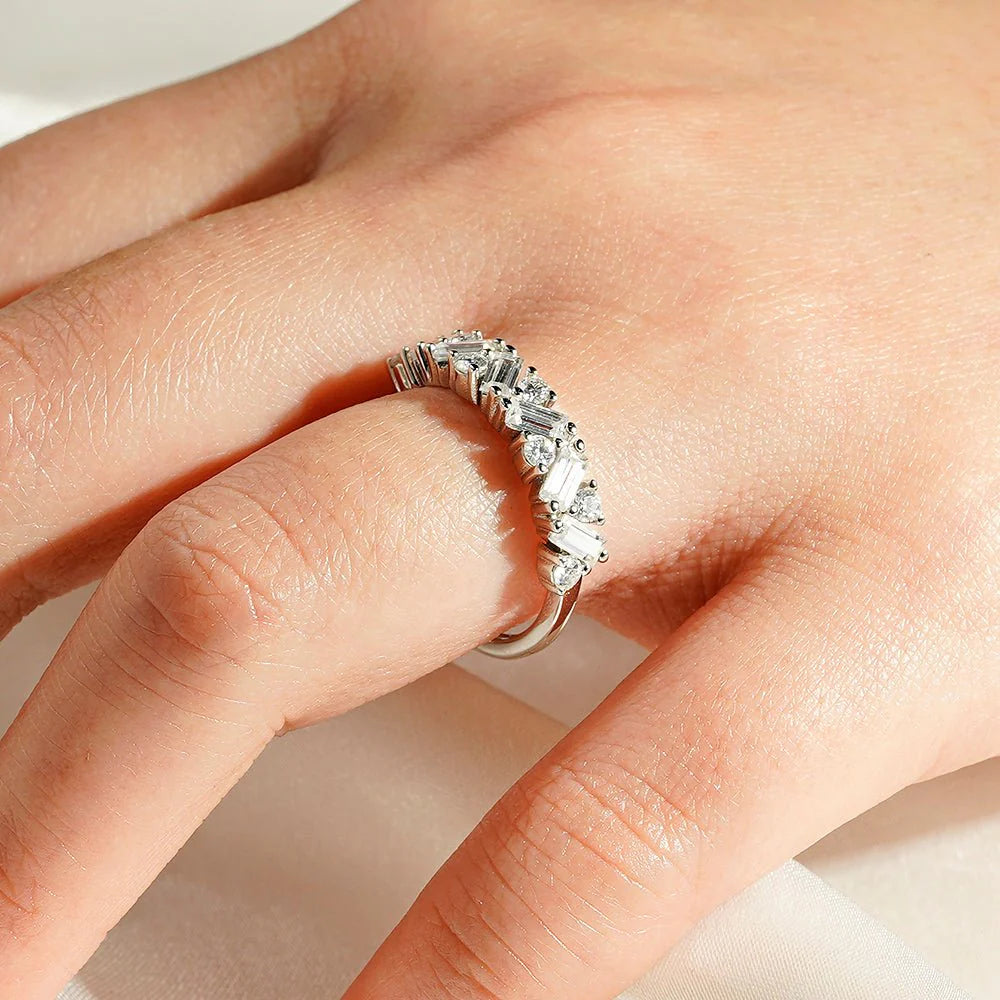 Platinum Round and Baguette Cut Band