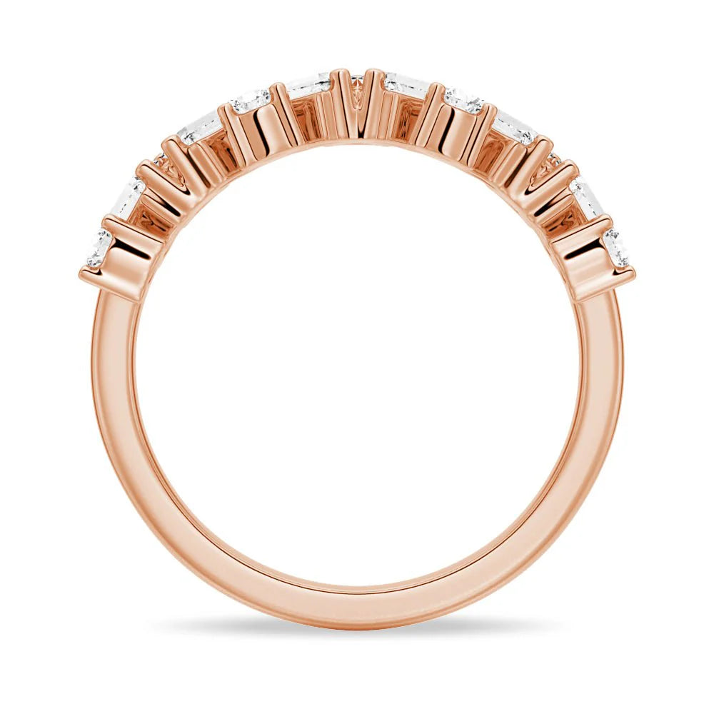 Round and Baguette Moissanite Wedding Band – Elegant Mixed-Cut Design