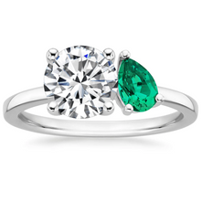 Load image into Gallery viewer, Round and Pear Cut Emerald Double Stone Ring
