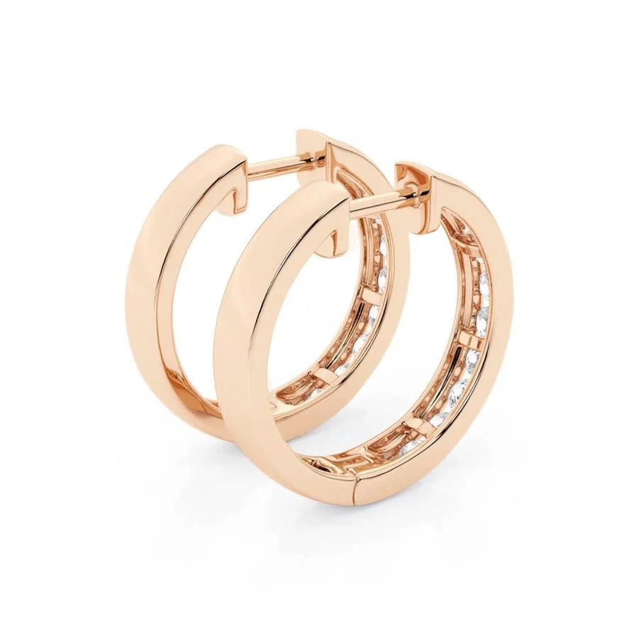 Moissanite Channel Hoop Earrings – Round Cut | Silver & Gold