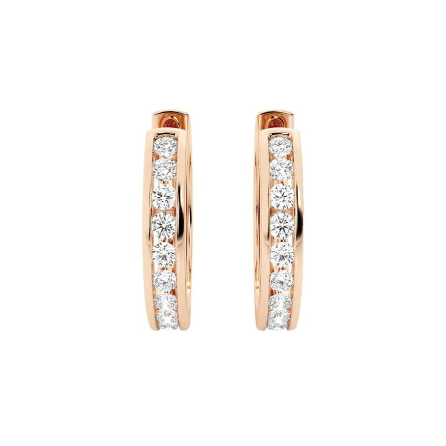 Moissanite Channel Hoop Earrings – Round Cut | Silver & Gold