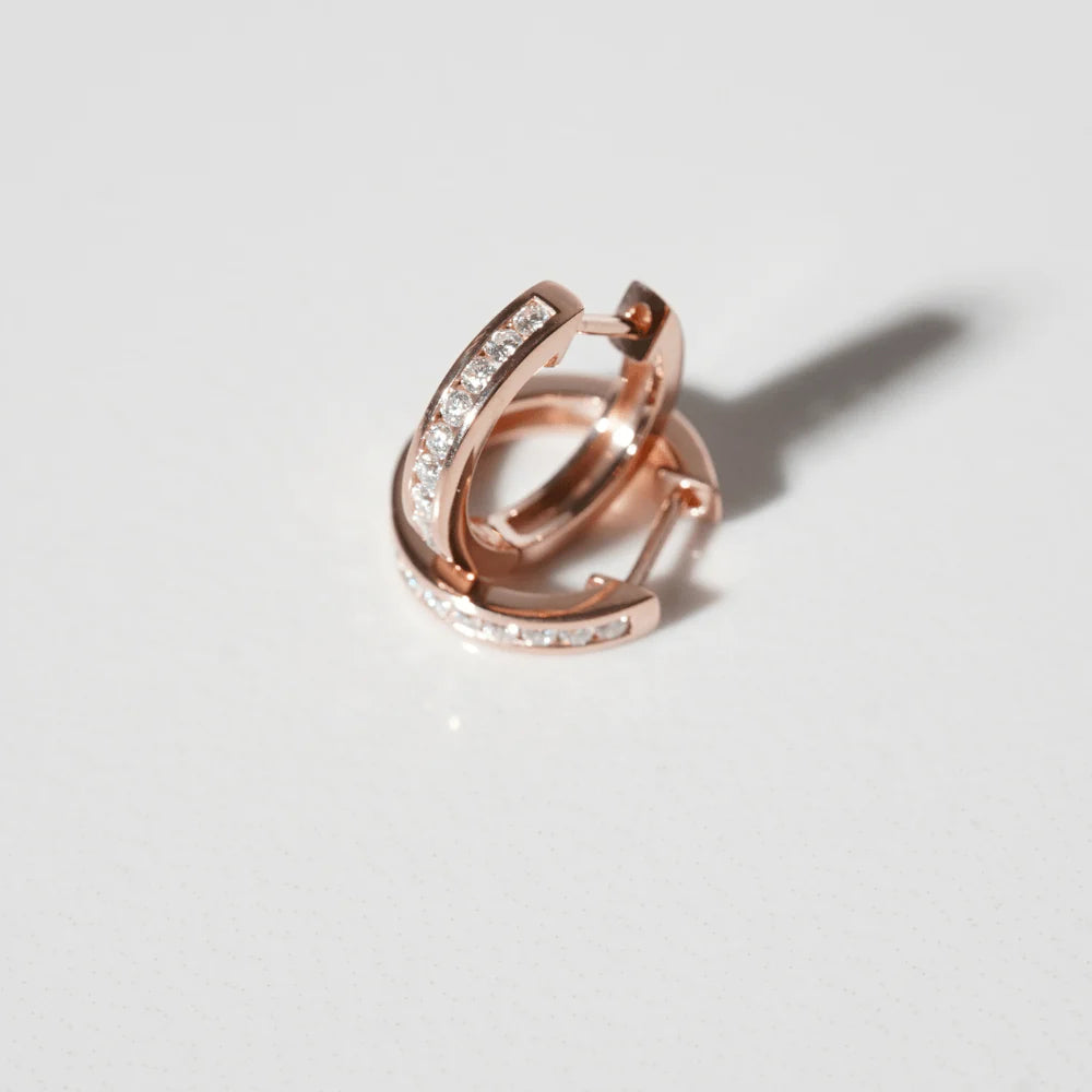 Moissanite Channel Hoop Earrings – Round Cut | Silver & Gold