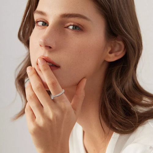 Slim Moissanite Wedding Band with French Pavé Setting