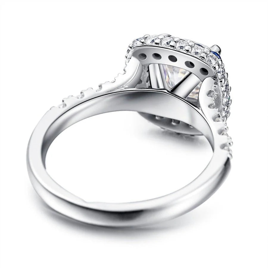 Closeup of Sapphire Halo Cushion Ring