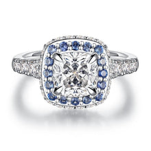 Load image into Gallery viewer, 2 Ct Sapphire Halo Cushion Cut Moissanite Ring