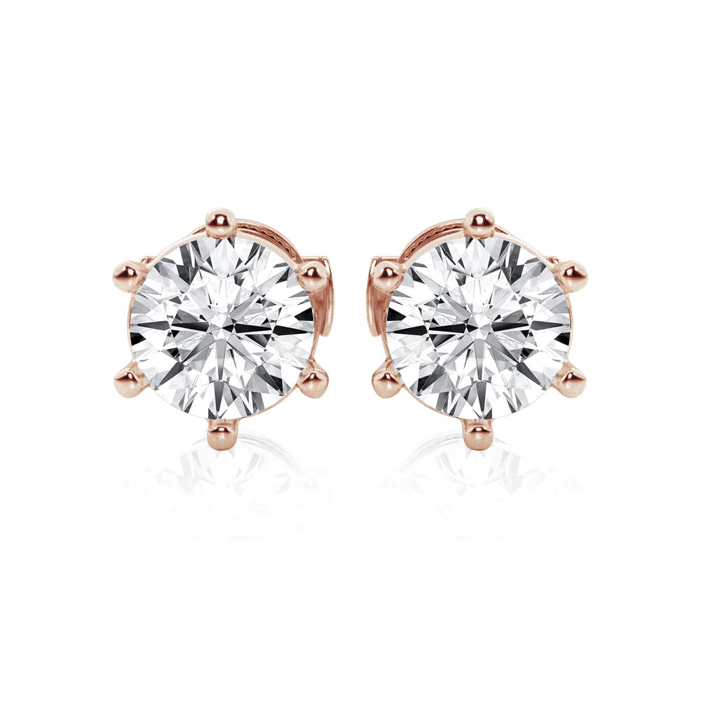 Solitaire Moissanite Stud Earrings in 3-Prong Setting