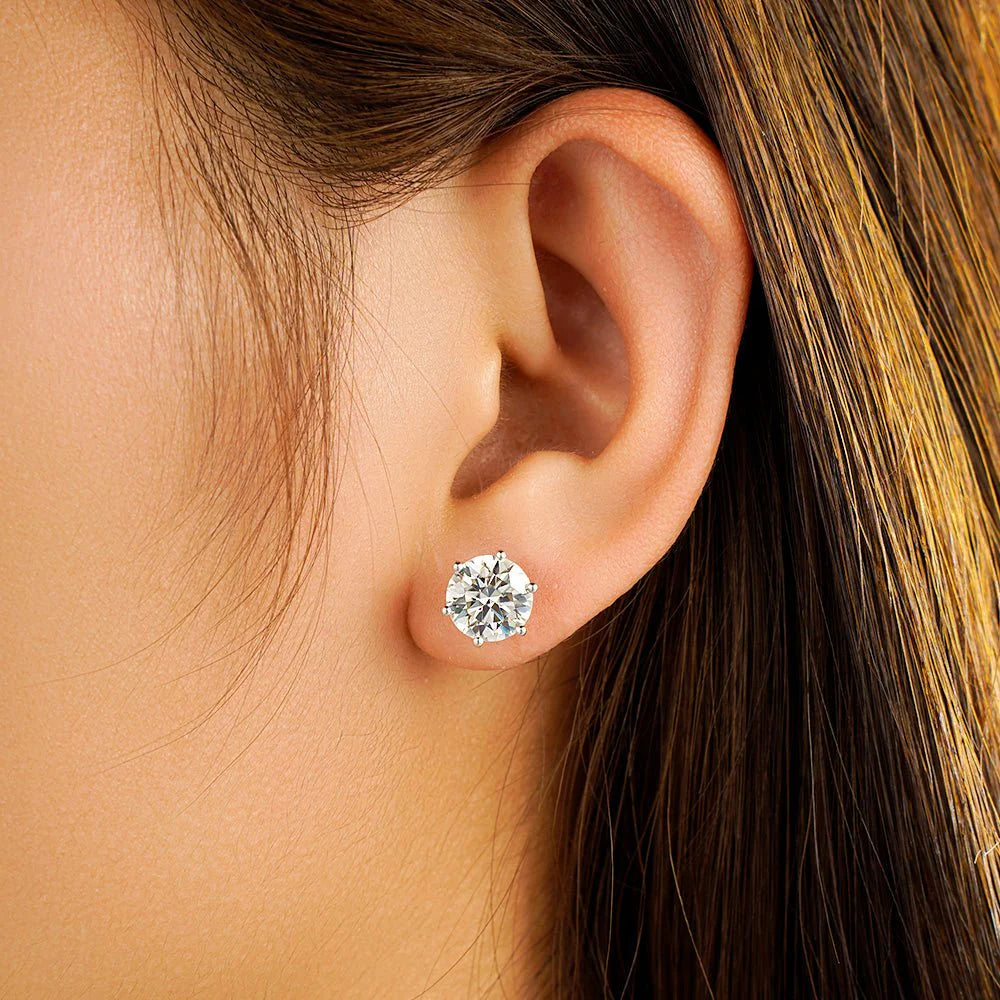 Classic Round Moissanite Studs on Model