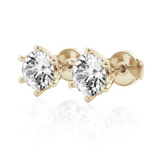 Load image into Gallery viewer, Solitaire Round Moissanite Earrings – Four-Prong Studs in Silver, Gold &amp; Platinum ( 1 –2CT)