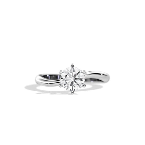 Six-Prong Wave Round Moissanite Solitaire Ring