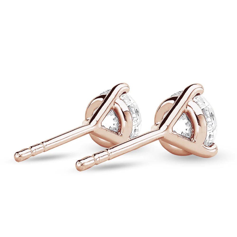 Solitaire Round Moissanite Earrings – 3-Prong Studs in Silver, Gold & Platinum (1–2CT)