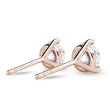 Load image into Gallery viewer, Solitaire Round Moissanite Earrings – 3-Prong Studs in Silver, Gold &amp; Platinum (1–2CT)