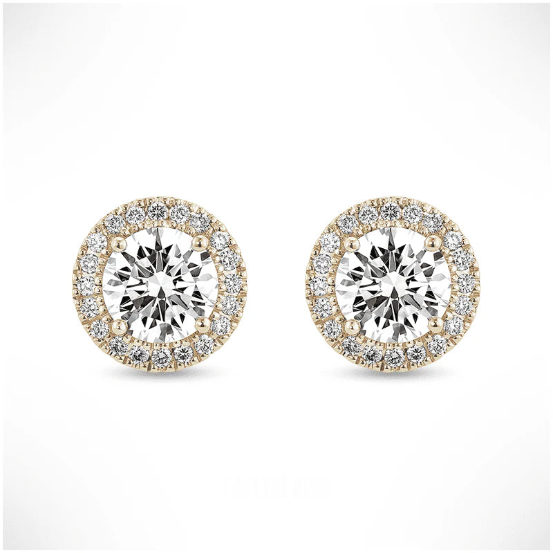 Starburst Design Moissanite Studs in 14K Gold