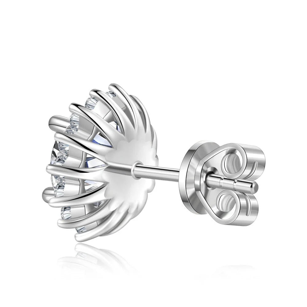 Platinum Moissanite Flower Stud Earrings