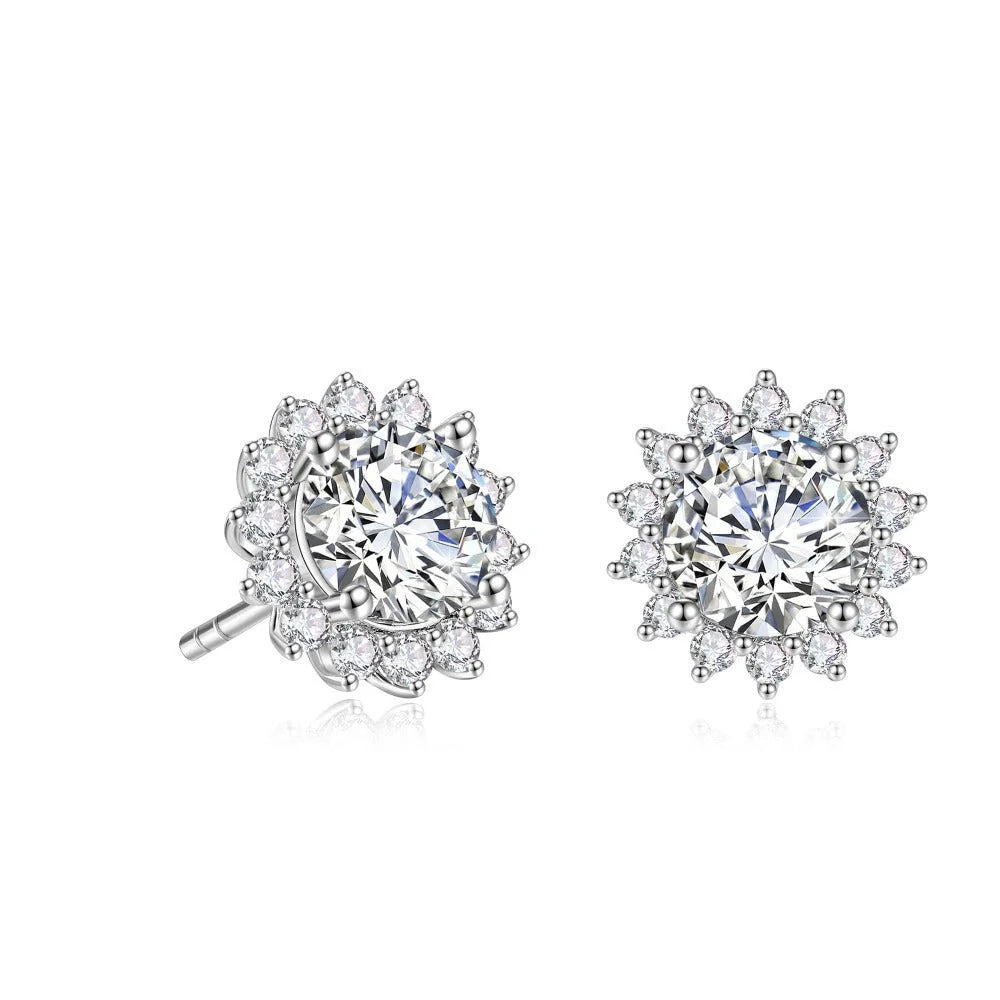 Sunflower Round Moissanite Stud Earrings