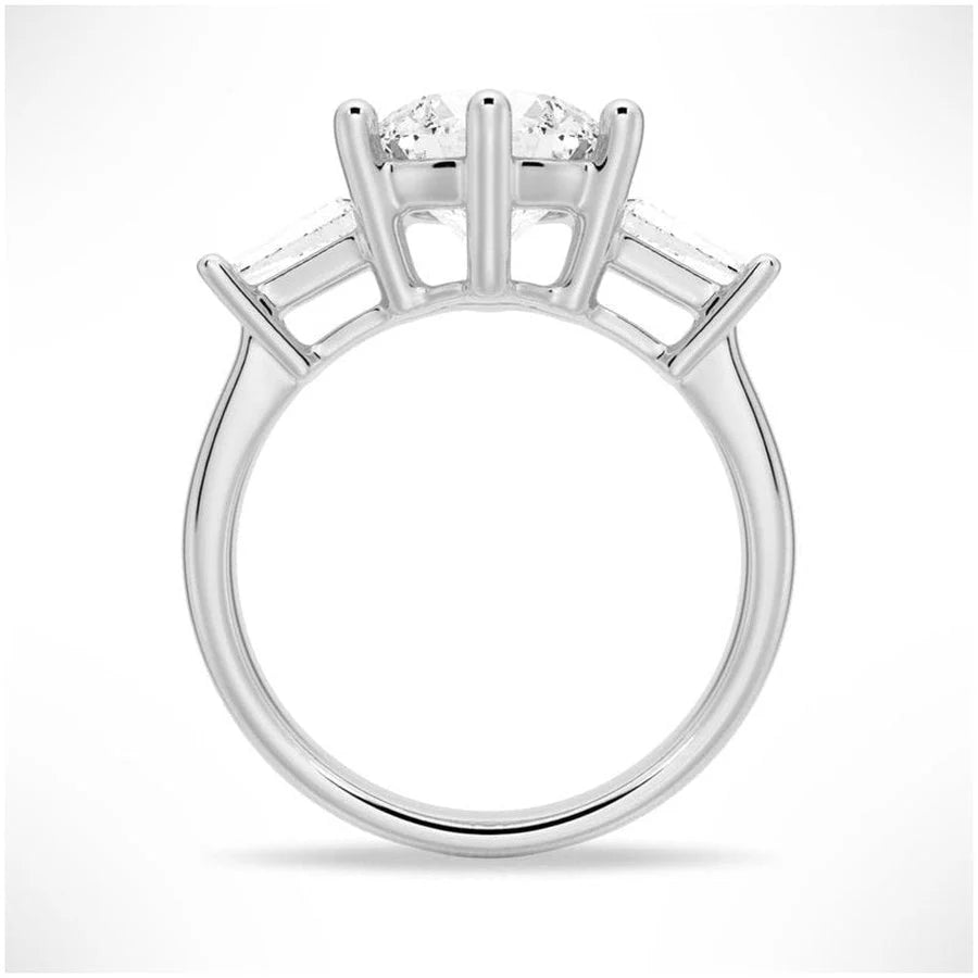 Tapered Baguette Three-Stone Moissanite Ring – Side View
