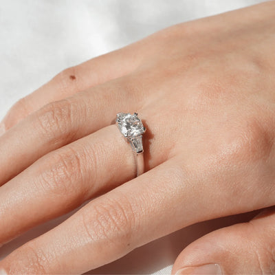 Elegant Three-Stone Moissanite Ring Close-Up