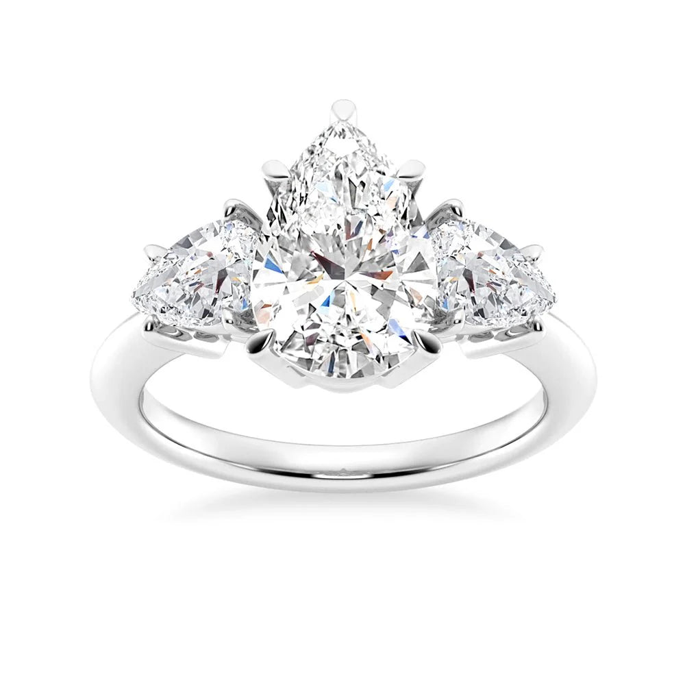 Three Stone Moissanite Engagement Ring with Pear Center
