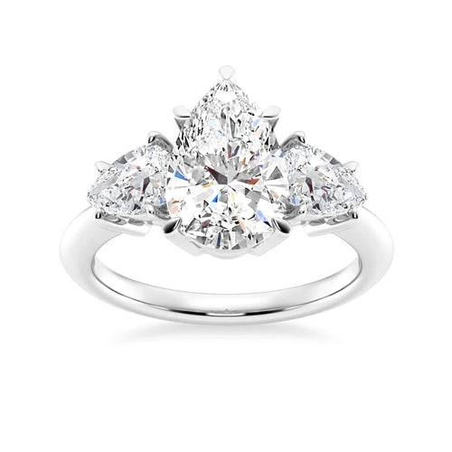 Three Stone Moissanite Engagement Ring with Pear Center