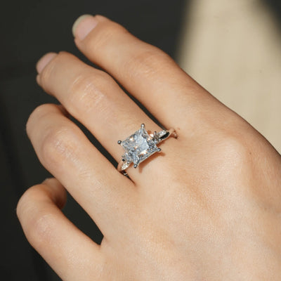 Close-Up of Princess Cut Moissanite Ring Sparkle