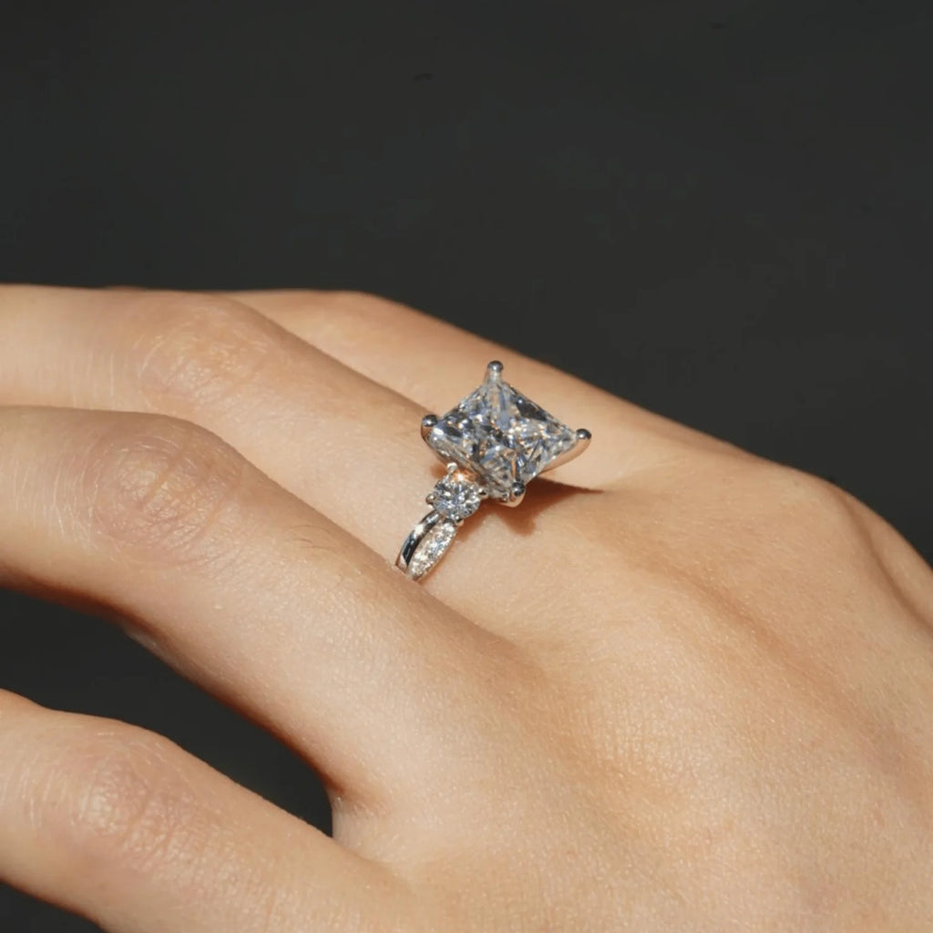 Princess Cut Moissanite Ring on Hand Model
