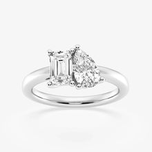 Load image into Gallery viewer, Toi et Moi Ring with Pear and Emerald Stones