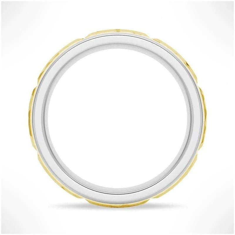 Two-Tone Hammered Men’s Wedding Band – Silver, Gold or Platinum Ring