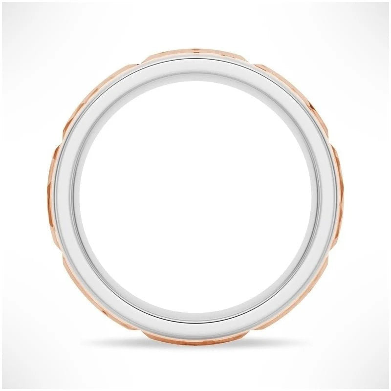Two-Tone Hammered Men’s Wedding Band – Silver, Gold or Platinum Ring