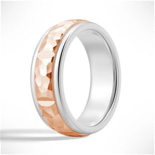 Load image into Gallery viewer, Two-Tone Hammered Men’s Wedding Band – Silver, Gold or Platinum Ring