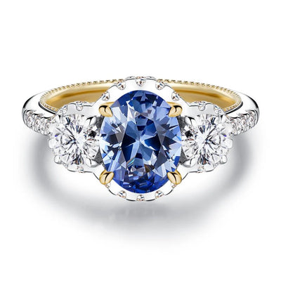 2 CT Oval Sapphire and Moissanite Engagement Ring
